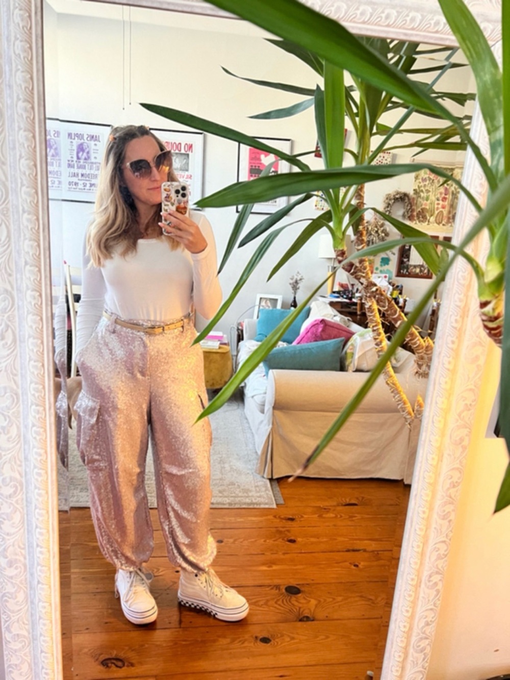 Anthropologie Lilac Sequin Cargo Pant Joggers 16P